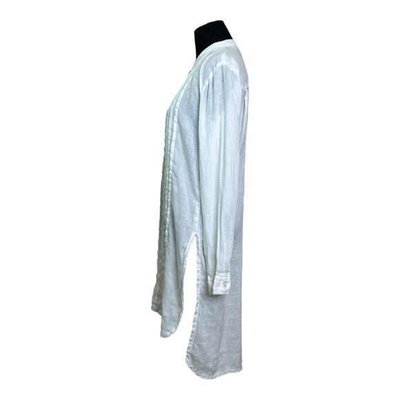 Claudio Milano white Italian linen pleated button down tunic blouse size M - Picture 13 of 15